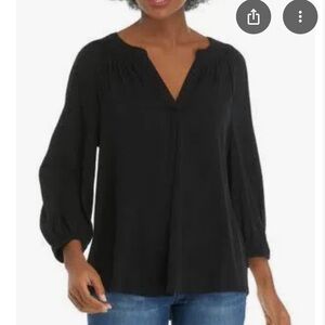 Crown & Ivy Black Bishop Sleeve Blouse